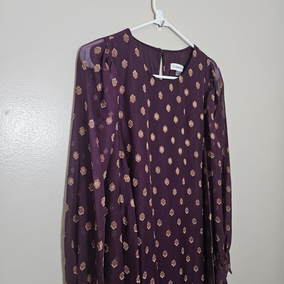 NWT Calvin Klein Shift Dress Sz 8 Aubergine Gold - Picture 3 of 15